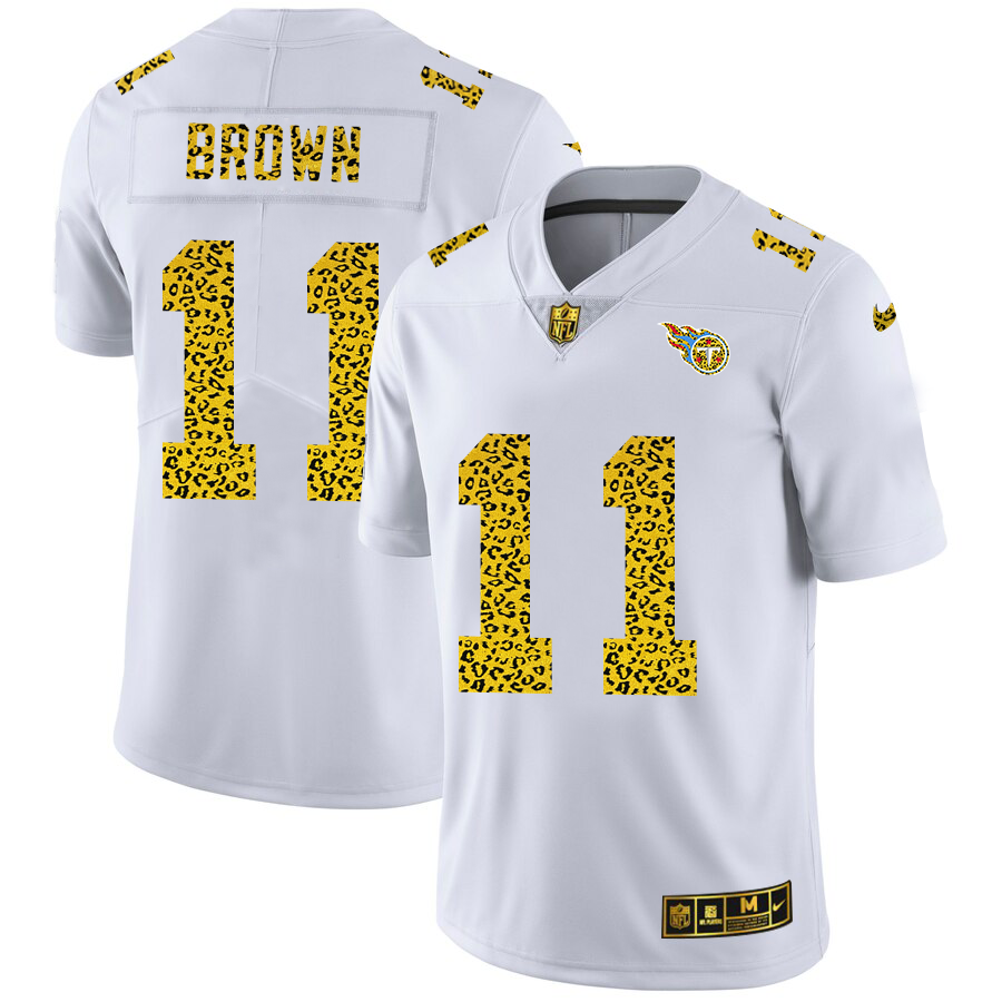 Tennessee Titans #11 A.J. Brown Men Nike Flocked Leopard Print Vapor Limited NFL Jersey White